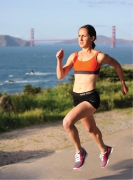 Shannon-Rowbury;professional-runner;athlete;5000-meters;1500-meters;bronze-medalist;olympian;female;woman;Nike;sponsored;Golden-Gate-Bridge;sunset;trail;cliff-trail;San-Francisco-Bay;water;wind;form;orange;stride;training